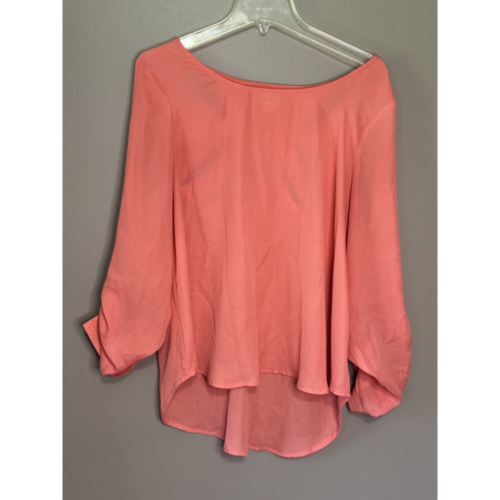 Daytrip Apricot Sheer Blouse Lattice Back Roll Sleeve Top Womens Large